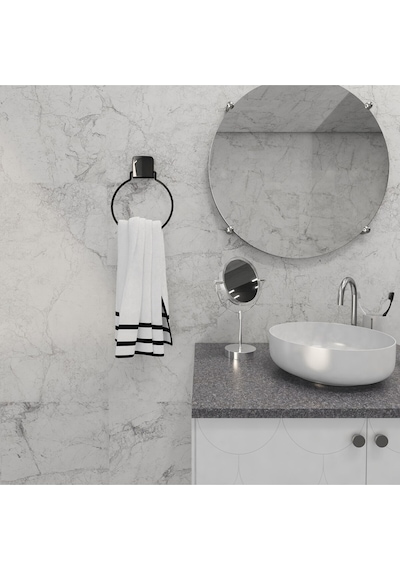 Decorev Dc-5059 Dekoratif Yapıştırmalı Banyo Mutfak Metal Yuvarlak Havluluk Askı Siyah Pratik Vidasız Montaj Gri