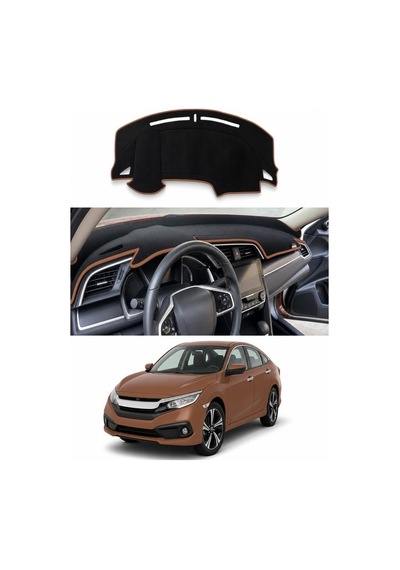 Honda - Civic Fc5 2016-2021 Uyumlu Torpido Koruma Kılıfı - Kahverengi Şeritli