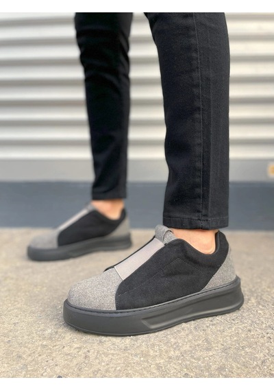 Mevese Torino Erkek Bağcıksız Cilt Günlük Sneaker Ayakkabı Ortopedik Kalın Taban Gri