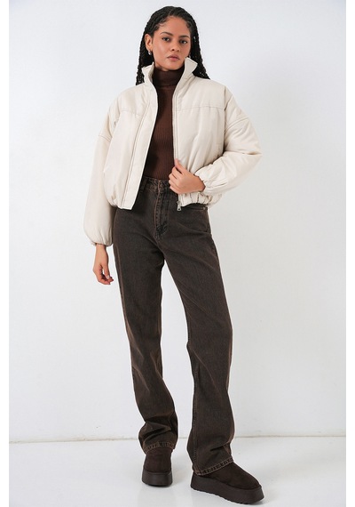 Bigdart Kadın Oversize Bomber Şişme Mont 5124 - Ekru