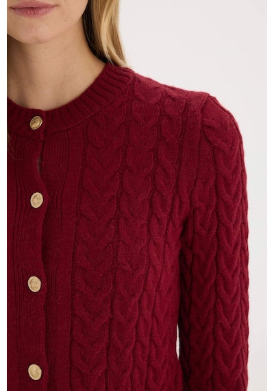 DeFacto Regular Fit Bisiklet Yaka Selanik Örgü Desenli Basic Düz Triko Hırka C9044AX25SPBR285 Bordo