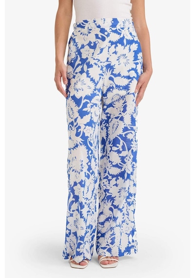 DeFacto Wide Leg Çift Cepli Yüksek Bel Geniş Paça Desenli Vual Palazzo Pantolon F1470AX25SMBE46