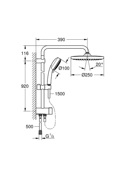 Grohe TEMPESTA COSMOPOLİTAN SYSTEM 250 DUVAR BAĞLANTILI, DİVERTÖR Krom