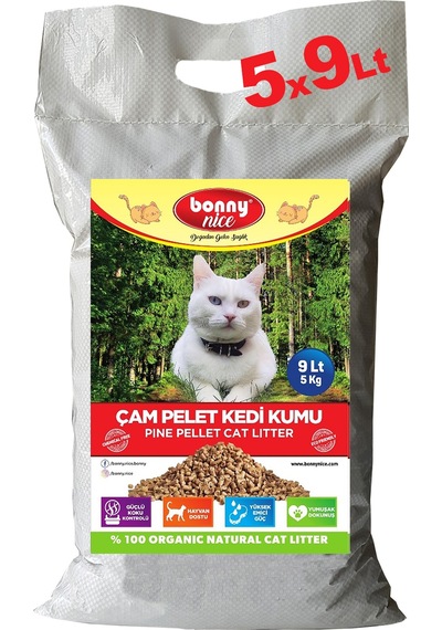 Bonny Nice Doğal Pellet Çam Peleti Kalın Kedi Kumu 5 x 9 L