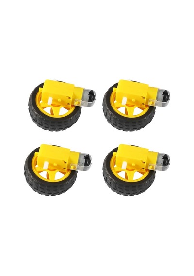 3-6v Redüktürlü Arduino Uyumlu Dc Sarı Motor Ve Tekerlek Seti - 4 Adet Motor+teker