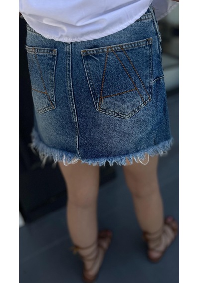 Tasarım Denim Şort Etek Lacivert