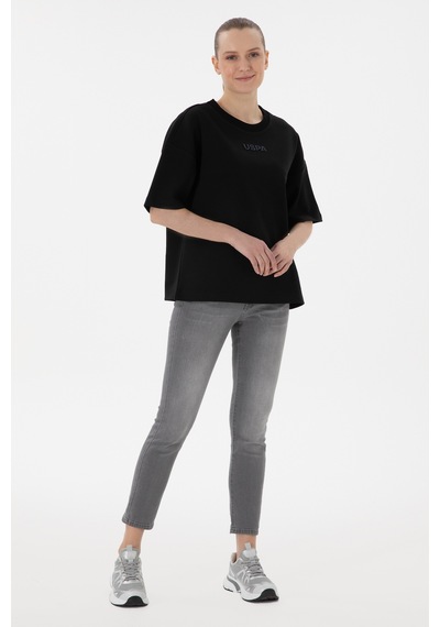 U.S. Polo Assn. Kadın Siyah Oversize Bisiklet Yaka Tişört 50294482-VR046