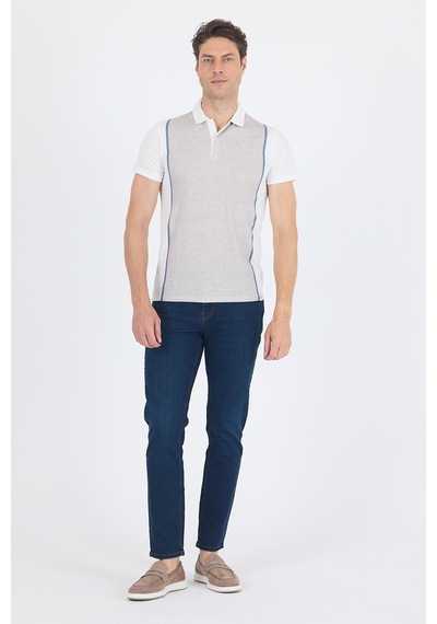 Kısa Kol Baskılı Jakarlı Polo Yaka Cepsiz Slim Fit Tişört 1011250122 Bej