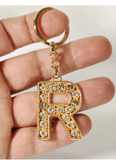 R Harfi Taşlı Gold Renk Metal Anahtarlık Şık Ve Işıltılı Harf Tasarımı Çok Renkli