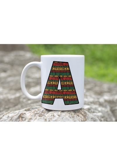 A Harfi Etnik Desenli Kupa - Afrika Tarzı Kahve Çay Kupası - Hediyelik - Black History Beyaz