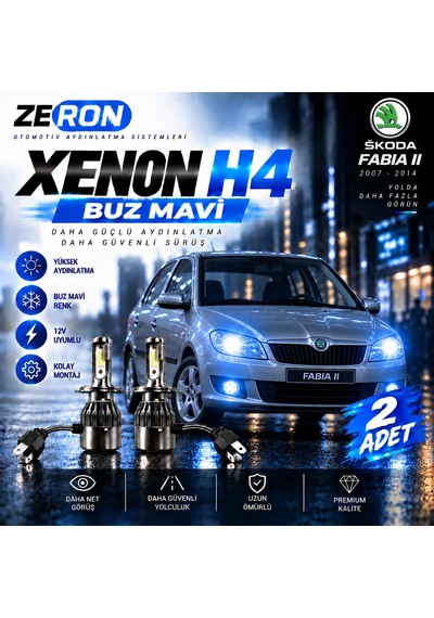 Skoda Fabia Xenon H4 Buz Mavi Led Far Ampulü 12v - 2 Adet Yüksek Aydınlatma Kolay Montaj