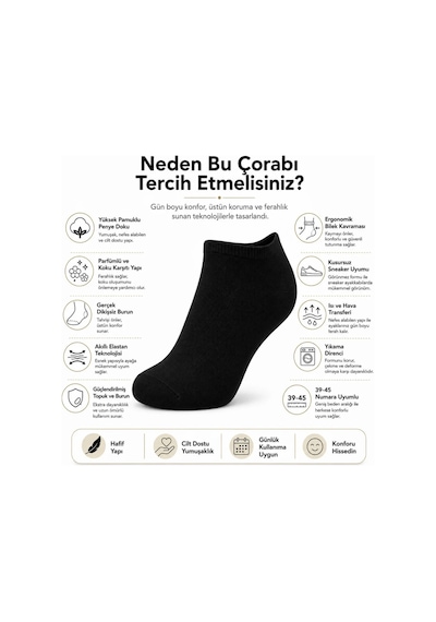 Erkek Patik Çorap 6 Lı Siyah Beyaz Lacivert 39-44 Yüksek Pamuklu Dikişsiz Koku Karşıtı Çok Renkli