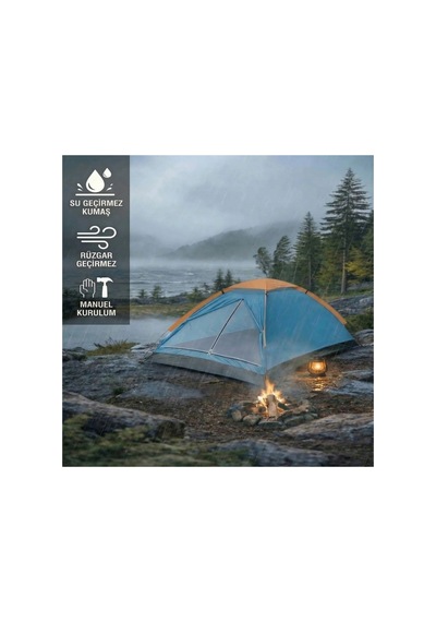 Buffer 4 Kişilik Kamp Çadırı Manuel Kurulum Düz Kapılı Outdoor Dayanıklı Kamp Doğa Çadırı 200 X 200 Yeşil