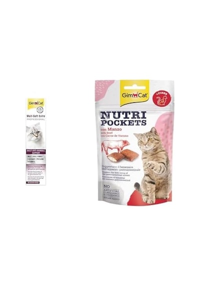 Gimcat Malt Soft Vitamin Kombinasyonu, Her Yaştan Kediler İçin, 100 G & Nutripockets Kedi Ödülü Biftek Malt, 60 Gr 103 Ivory