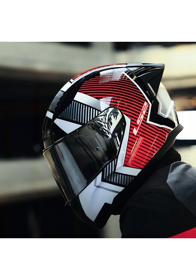 Gri Cam + Ls2 Rapid 2 Race Extra Kask Beyaz - Kırmızı