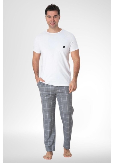 Mecit Pijama Mecit 2908 Gri Ekoseli Erkek Büyük Beden Pijama Takımı