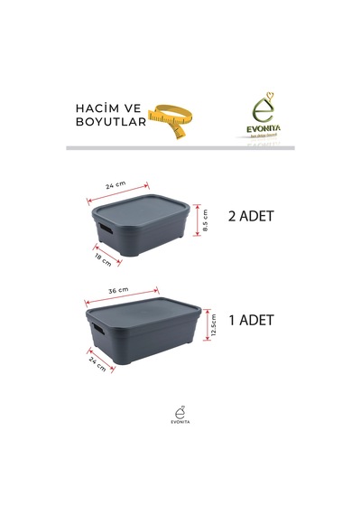 3 Adet Kapaklı Saklama Kutusu Seti Organizer Dolap İçi Düzenleyici Renkli