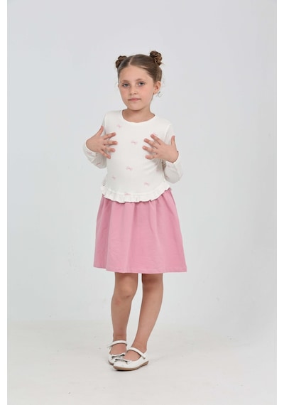 Toontoy Kids Toontoy Kız Çocuk Fiyonk Baskılı Elbise Lila