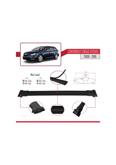 Chevrolet Cruze 2009-2016 Arası İle Uyumlu Fly Model Ara Atkı Tavan Barı Siyah