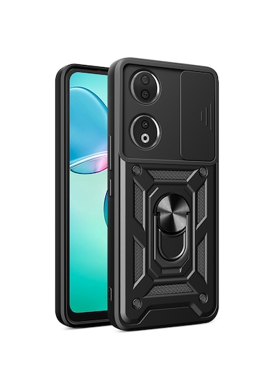 Zore Honor 90 Uyumlu Kılıf Magnetik Standlı Kamera Korumalı Nvth Sürgülü Vega Kapak-siyah