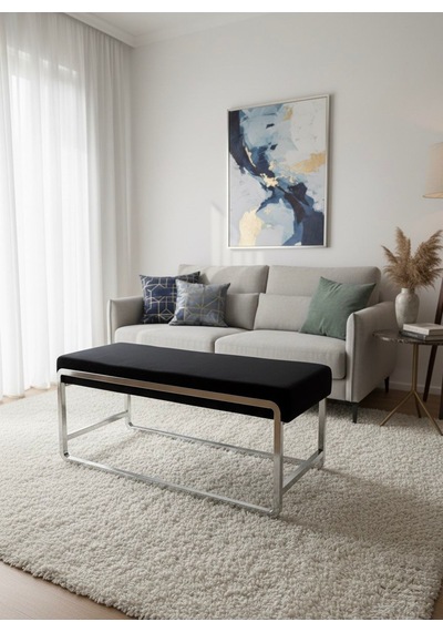 Todekhome Krom Metal Ayaklı Siyah Puf / Bench Siyah
