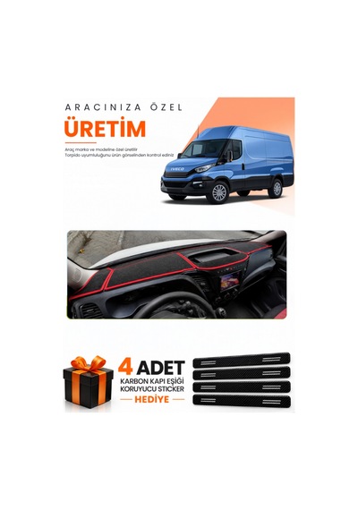 Iveco Daıly 2015-2021 Uyumlu Torpido Koruma Örtüsü Oto Kılıfı - Siyah Kırmızı