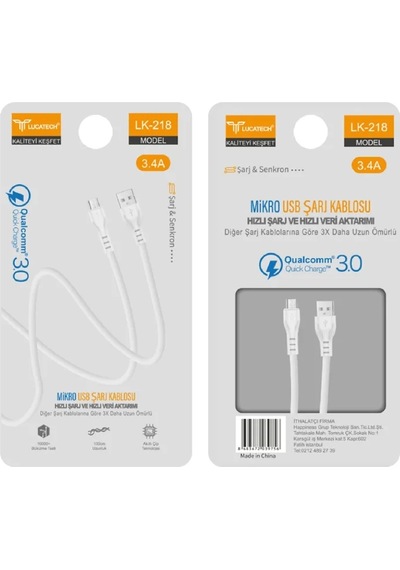 Lucatech Lk-218 Micro Usb Şarj Kablosu 20w 3.4a