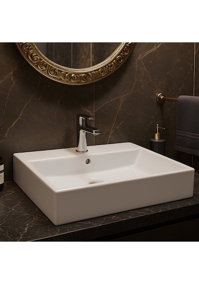 Turavit Vega Dikdötgen Beyaz Delikli Lavabo 80x45 Cm Vg0080 Diğer