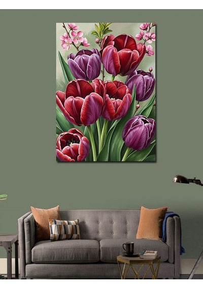 Kanvas Tablo Bahar Dönemi Mor Laleler 100cmx140cm