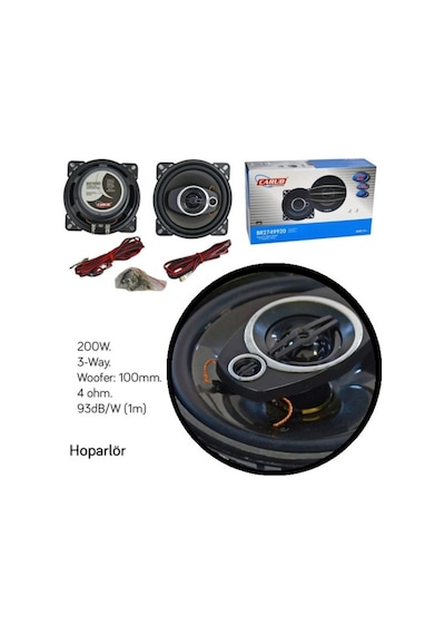 Carub Oto Hoparlör Seti 10 cm 4 İnç 200W 3 Yollu Koaksiyel Kapaksız Otomobil Ses Sistemi 2li Takım BR2749920