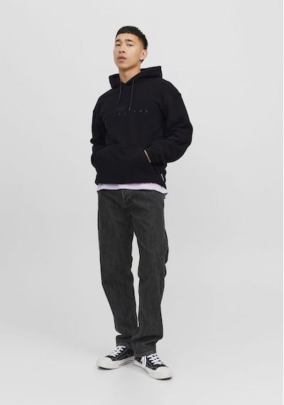 Jack & Jones Göğüs Baskılı Kapüşonlu Sweatshirt - Silverlake 12242470 Black Siyah