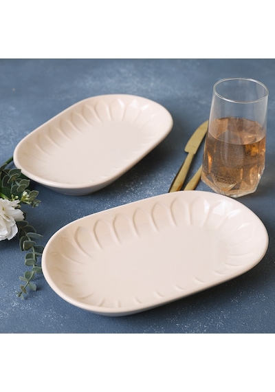 Keramika Krem Badem Kayık Tabak 25 Cm 2 Adet 030