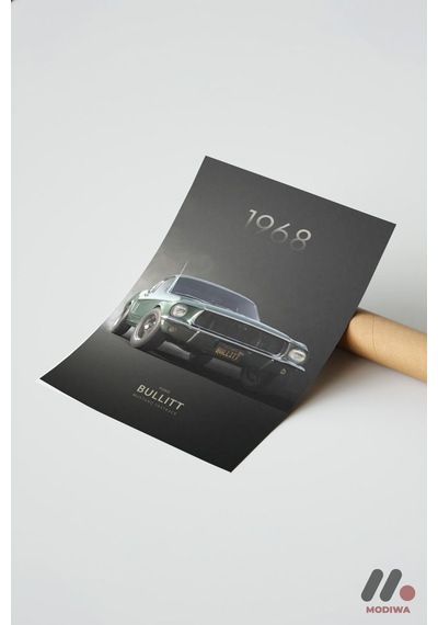Ford Mustang Bullitt 1968 Poster, Çerçevesiz Yüksek Kalite Duvar Afişi - Oto Severlere Özel No:1057