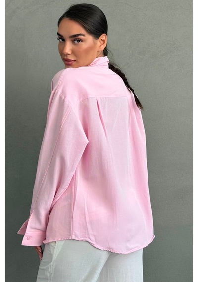 Madmext Pembe Keten Kadın Gömlek Mg2797