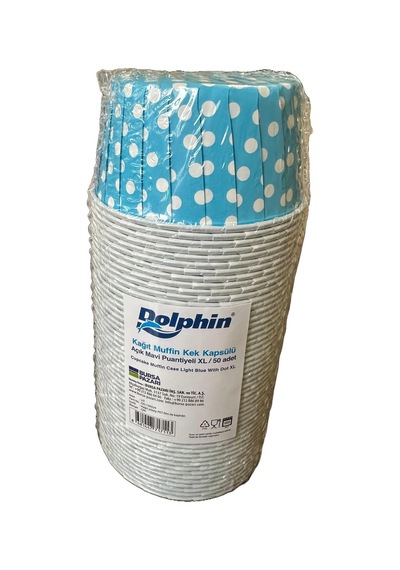 Dolphin Muffin Orta Boy Kağıt Mavi Puantiyeli Cupcake Kek Kalıbı Kapsülü Kabı - 50 Adetlik 1 Paket Renkli