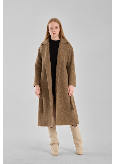 Haki Buklet Kaşe Oversize Kaban Haki
