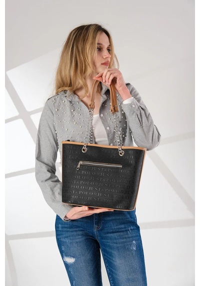 Just Polo Zincir Detaylı Yeni Sezon Kadın Omuz Çantası 234035mh Siyah Camel