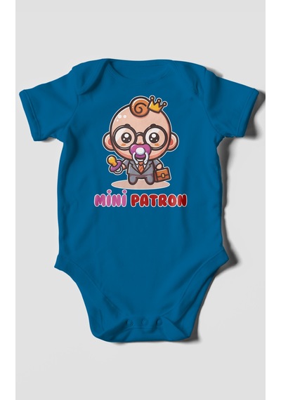 Mini Patron V2 Baskılı Bebek Zıbını Çıtçıtlı Body %100 Pamuk Kısa Kol Koyu Mavi