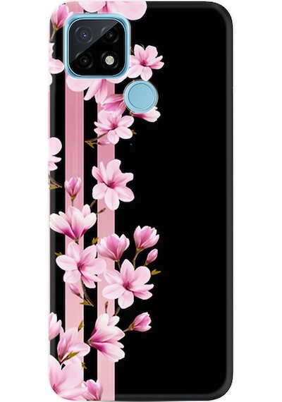 Realme C11 2021 Kılıf Resimli Desenli Baskılı Silikon Pink Flowers 3 1393