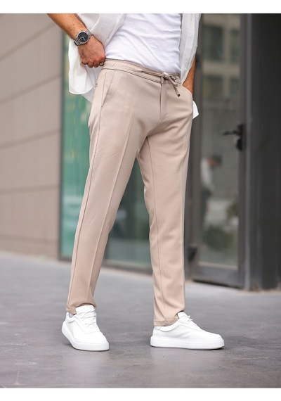 Slim Fit Likralı Jogger Pantolon Krem