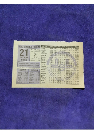 21 Haziran 2002 Takvim Yaprağı - Nostalji Koleksiyonluk Takvim Yaprağı A