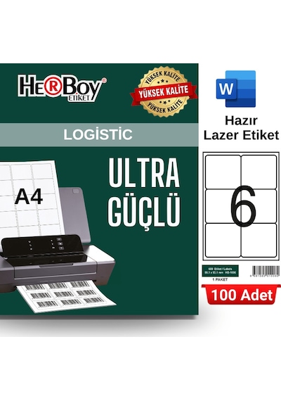 Herboy Hb6 99,1 X 93,1 Mm A4 Laser Etiket 100 Adet