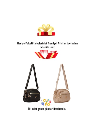 Adelina Bags Kadın Çapraz Askılı Günlük Siyah Ve Vizon Omuz Çantası 2 Adet Siyah - Vizon
