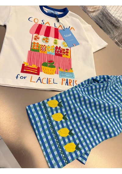 Magu Kız Çocuk Pamuklu Baskılı T-shirt Limon Nakışlı Pantolon Takım Çok Renkli