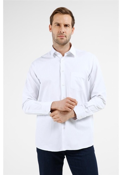 İmza Beyaz - Mavi Çizgili Desen Sert Yaka Uzun Kol Cepli Comfort Fit Pamuklu Gömlek 1004255274 Beyaz - Mavi