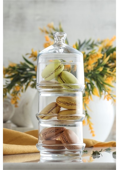 Lav Berry Cam Şekerlik Tekli 285 ml Cam Kapaklı (3 Katlı Sunumluk)