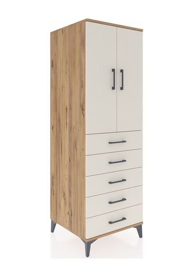 Kronos Dolap Tek Raflı 5 Çekmeceli Tek Askılı 60x59x182 Çam-a... Çam