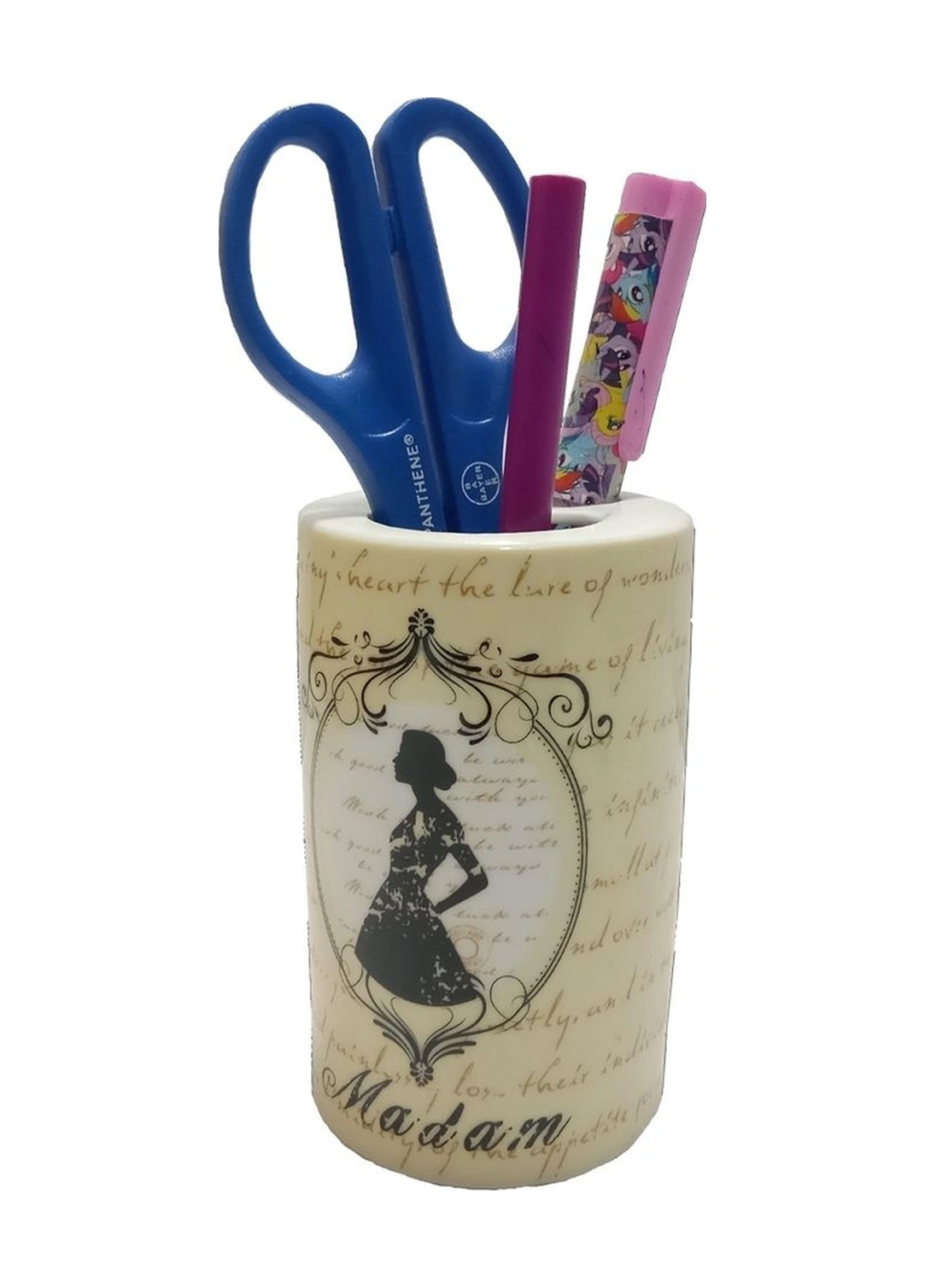 2 Adet Kalemlik Madam Desenli Seramik Ofis Gereci 7x7x11cm Çok Renkli