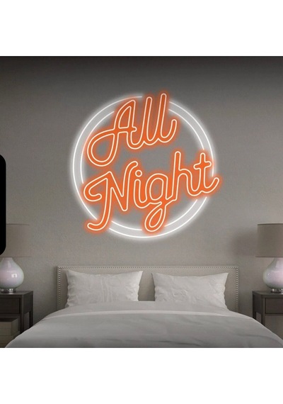 All Night Yazılı Neon Tabela Turuncu