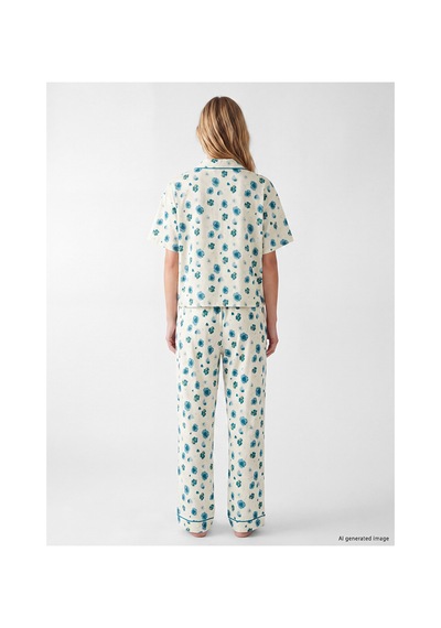 Lcw Dream Ekru Gömlek Yaka Çiçekli Kadın Pijama Takımı